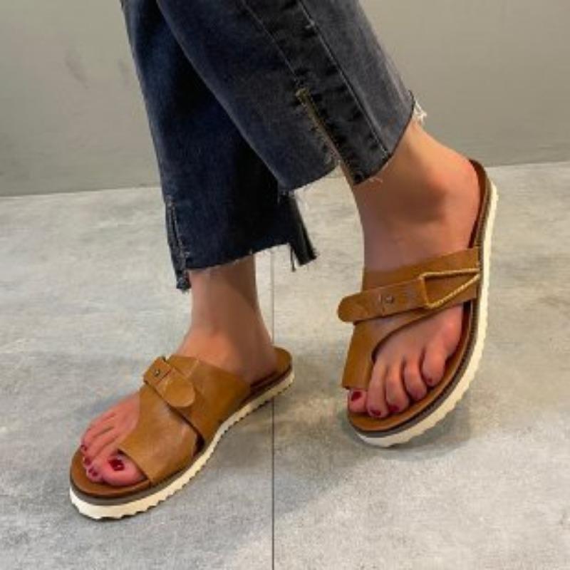 35-42 Large Size Slippers New Women's Shoes Summer Sandals Women's Casual Women's Drag Breathable Sandals Leather Flat Heel