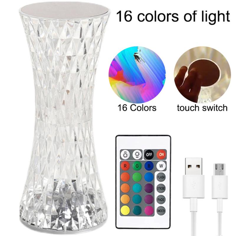 3/16 Color Crystal Diamond Led Table Lamp Colorful Atmosphere Light For Bedroom Living Room Dining