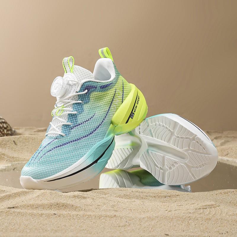 Lightweight Kids Running Shoes Boys With Rotating Buckle Breathable Mesh Upper Sport Sneakers