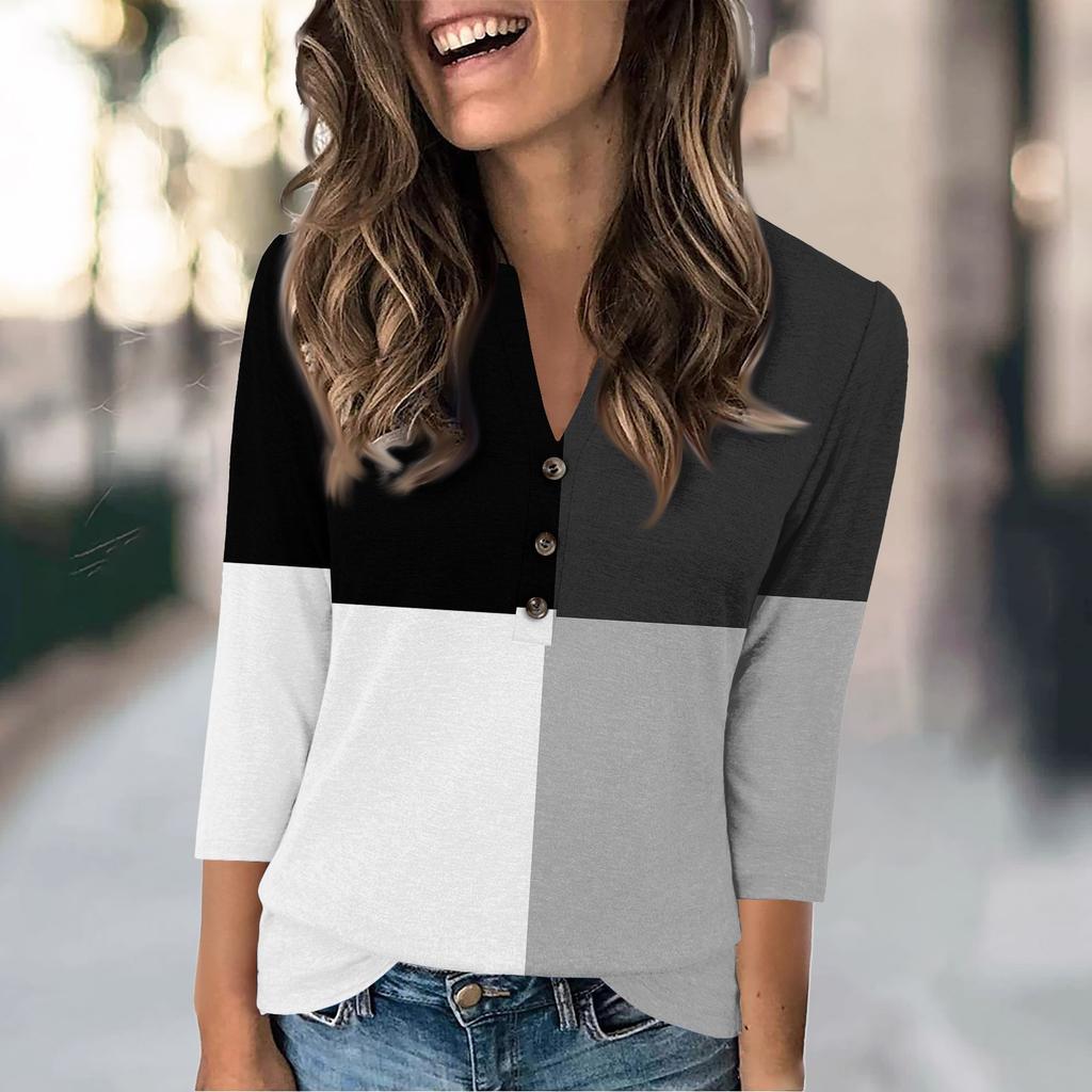 Женская мода повседневный свободный топ с рукавом 3/4 и круглым вырезом