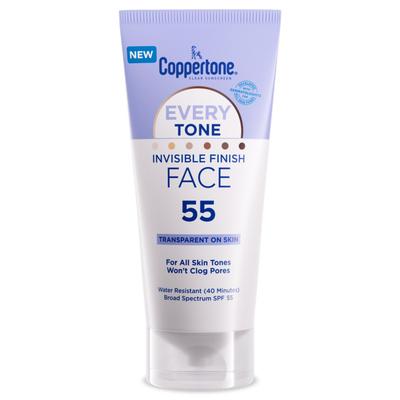 Coppertone Every Tone Invisible Finish Gesichts-Sonnenschutzlotion LSF 55, Leichte Mischung Aus Klarem Sonnenschutz F R Alle Hautt Ne, 2-fl-oz-Tu