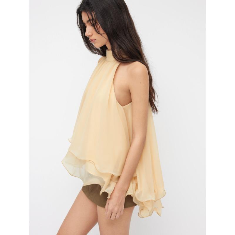 Women S Loose Ruffled Halter Neck Chiffon Blouse Summer Casual Top