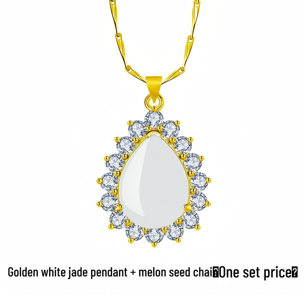 Подвеска Yi Hua Лепесток Зеленый Нефрит и Халцедон Ожерелье на Ключицу