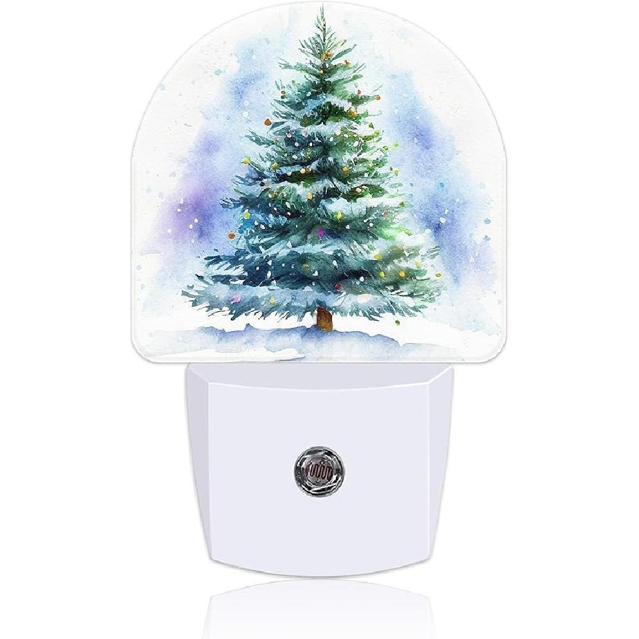 Watercolor Christmas Tree Night Light for Kids, LED Night Light Plug into Wall with Dusk to Dawn Sensor for Girls Boys Women Men Room Decor, Hallway,