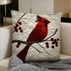 2D Quilted Red Cardinal Bird Pillow Cover Winter Berry Print Embroidered Look Cushion Case For Sofa Couch Home Decor