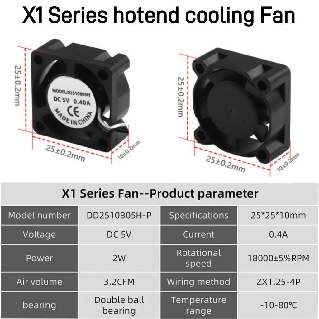 For Bambu Lab X1 X1C P1 P1P P1S 2510 Hotend Cooling Fan Double Ball Bearing DC5V 0.4A High Speed Cooler Parts For Bambulab X1 P1