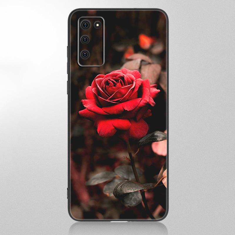 Чехол для телефона с красным цветком розы для Samsung Galaxy A12 A02S A22 A32 A52 A72 A71 A51 A41 A31 A21 A11 A50 A70 A10S A20S, черный чехол