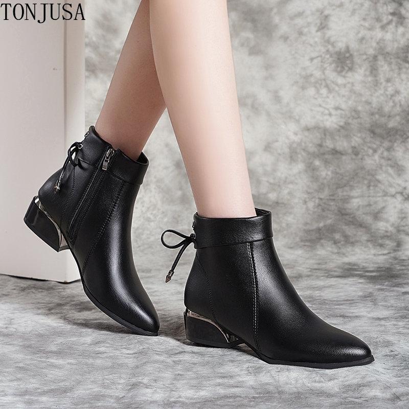 Осенне-зимние короткие сапоги из мягкой кожи. Женские универсальные хлопковые ботинки из термокожи на низком каблуке и толстом каблуке.