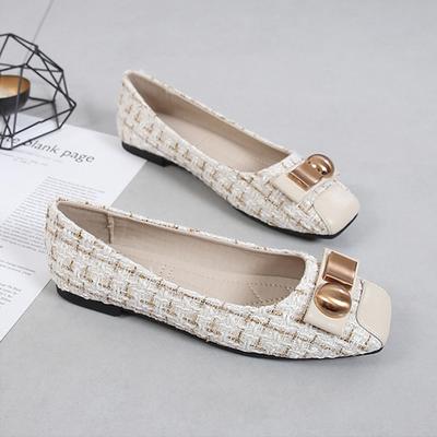 Весна Лето Модный Бренд Офисная Женская Обувь Женские Балетки Женские Туфли-Лодочки Клетка Большой Размер 42 Черный Бежевый