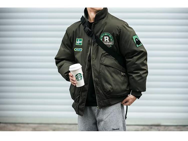 Унисекс Летная куртка серии Звездные войны: Американский кэжуал, Вышитые нашивки, Множество карманов, Воротник-стойка, Хлопковая рабочая одежда, Реплика