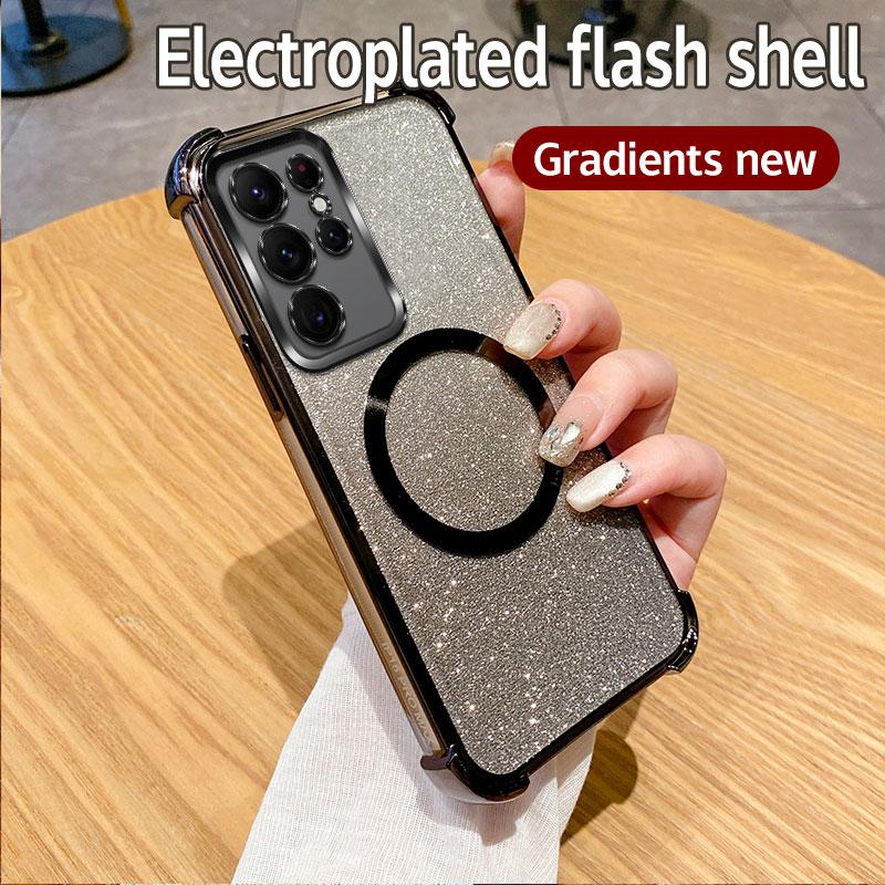 Plating Shockproof Clear Magnetic Ring Phone Case For Samsung Galaxy Note 20 S24 S23 S22 S20FE S21 A05 A15 A06 A16 A54 A55 A35 A25 Glitte Cover