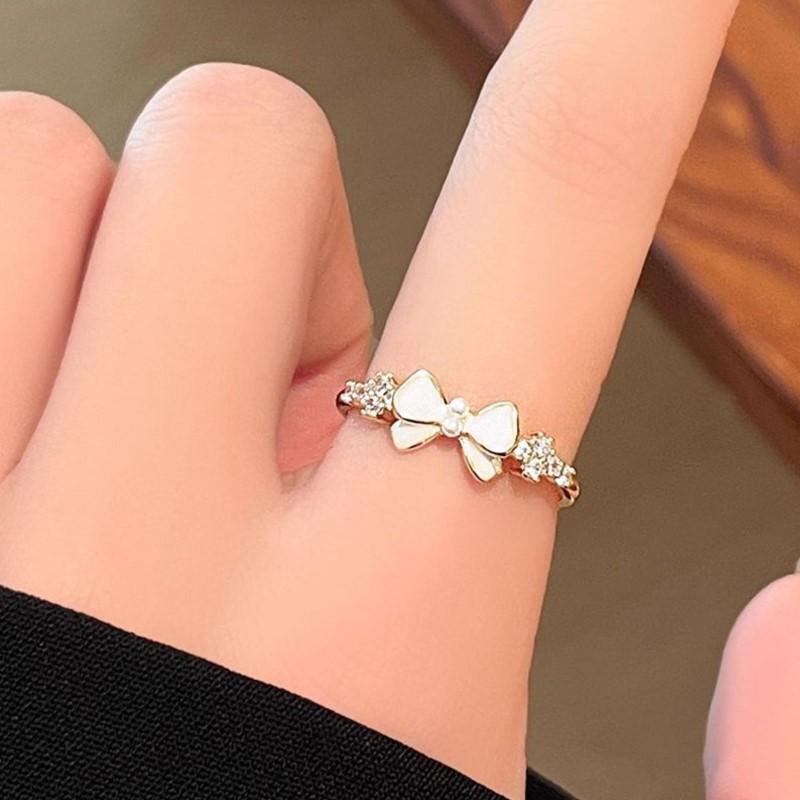 925 Sterling Silve Bowknot Pearl Ring for Women Drip Glaze Zircon Ins Versatile Sweet Jewelry Ins Gift Dropshipping