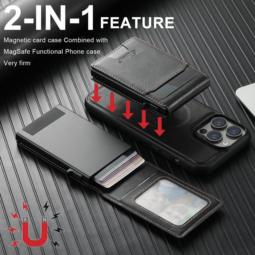 SUTENI H19 Магнитный чехол для iPhone 15 Pro Max, восковая текстура, слоты для карт, кожаная задняя крышка для телефона