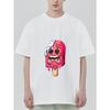 Cotton T Shirt Black Melting Ice Cream Cartoon Print for Casual Wear