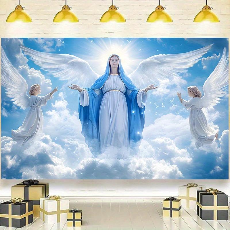 1pc Religious Angel Design Banner - 90.5x70.8in Blue Backdrop For Indoor/Outdoor Birthday Party Home Wall Decor - Perfect Party Gift Angel