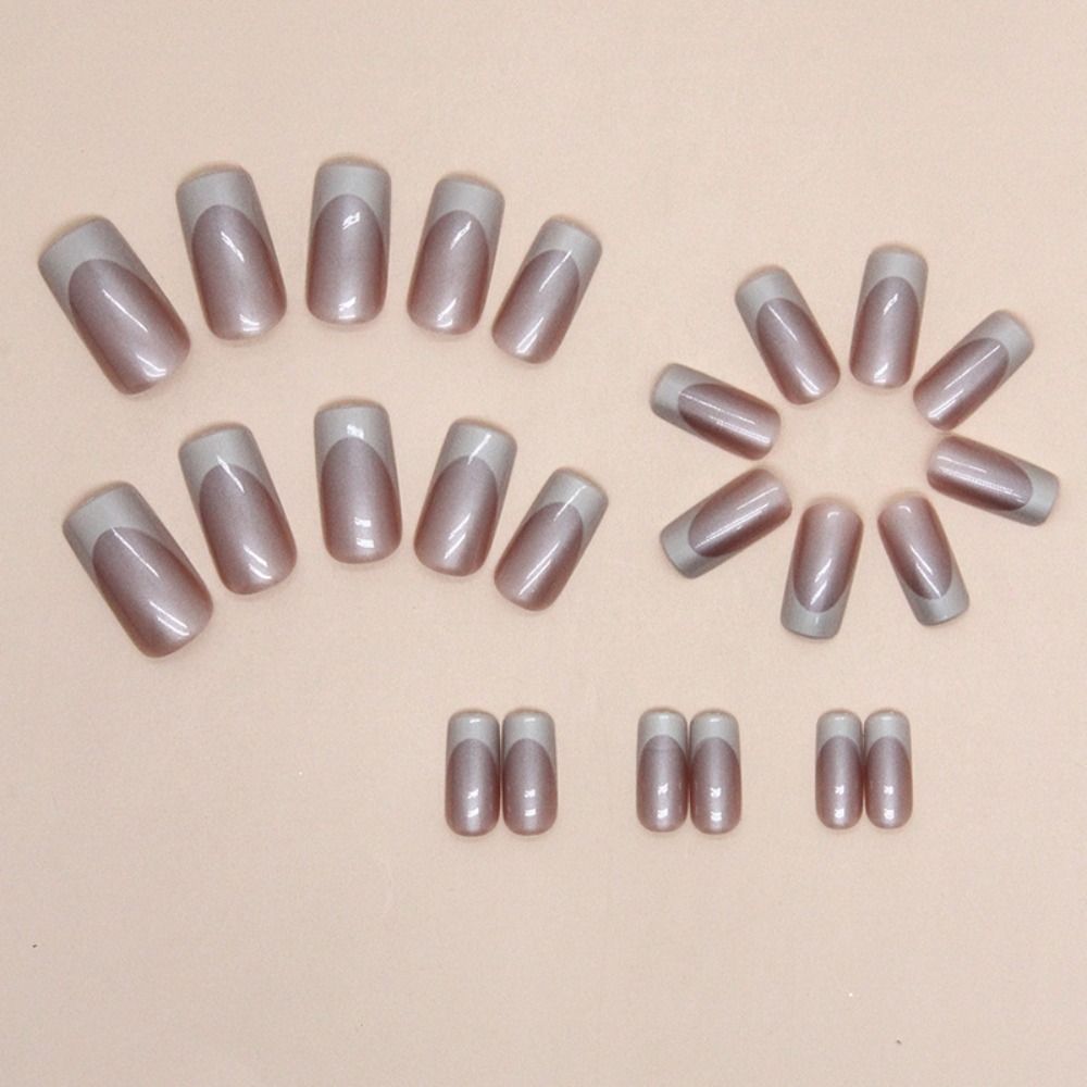 Длинные квадратные накладные ногти, французские кончики ногтей, модные накладные ногти для женщин и девочек