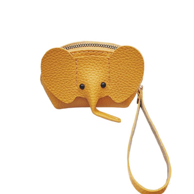 Exquisite Elephant Print PU Leather Money Bag for Women; Coin Purse with Key Ring and Zipper Pocket