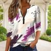 Women Plus Size Half Zip Round Neck Long Sleeve Marble Printed Dark Teal Navy T Shirt