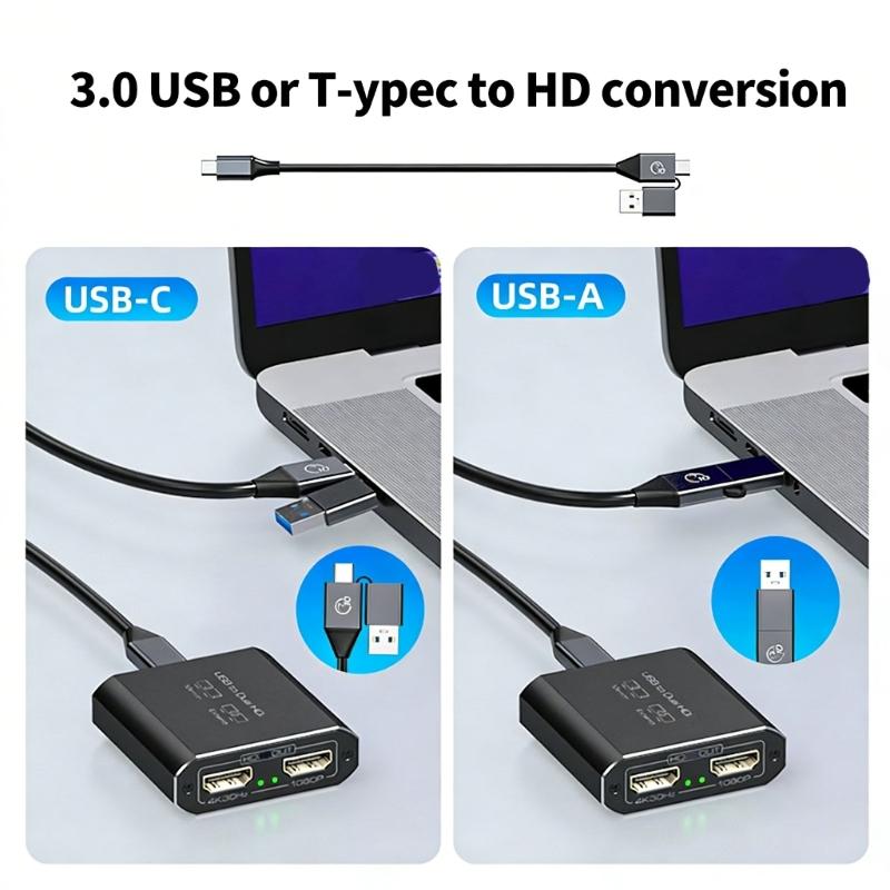 USB-разветвитель на HDTV Разрешение 1080P@60Hz 1 Вход 2 Выхода Двойной HDTV-адаптер Поддержка Расширенного для ПК Настольного компьютера