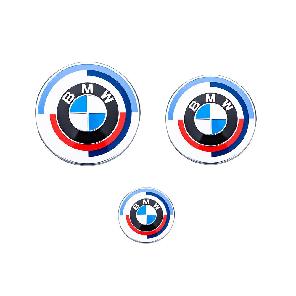 Для BMW Серии E12 3 шт. 74 мм/82 мм/45 мм Эмблема на капот 50-летний юбилей Задняя эмблема на багажник Накладка на руль для mini BMW E46 E39 E87 E90 X3 X5