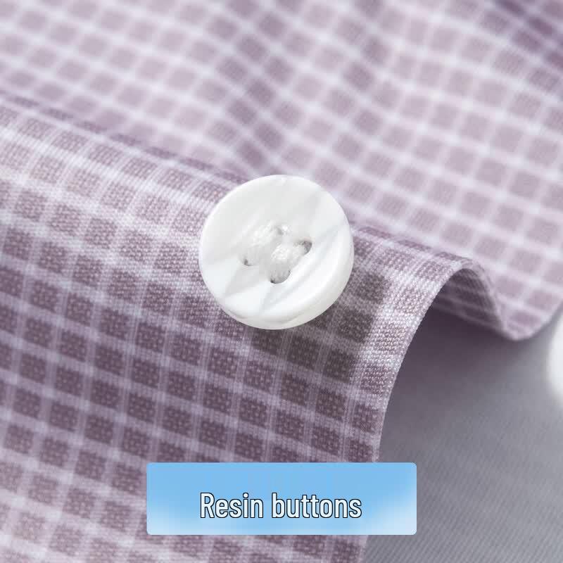 Futing Men's High-Elastic Business Plaid Short-Sleeve Shirt