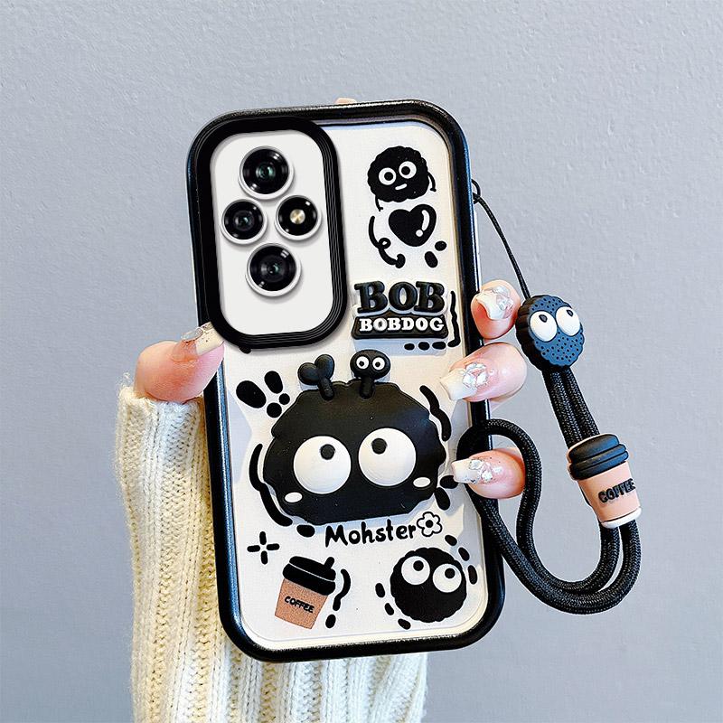 KEYSION Противоударный чехол для HONOR 200 Pro 5G с ремешком, мягкий силиконовый милый 3D-мультяшный чехол для телефона-куклы для Huawei Honor 200 5G