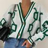 Women Autumn Winter Vintage Loose Long Sleeve Top Multicolor Cardigan Knitwear V-Neck Single Breasted Buckle Sweater Jacket