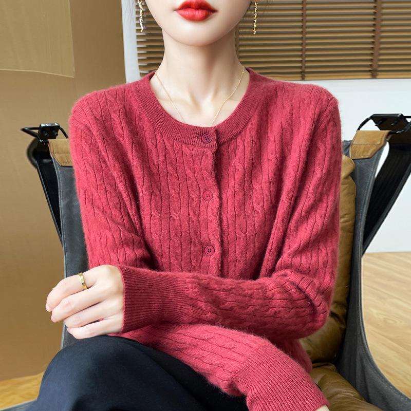 Осенний женский трикотаж с круглым вырезом, перекрученный кардиган, свитер, куртка