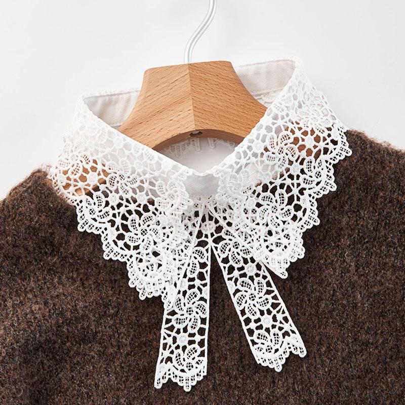 Vintage Embroidery Fake Collar For Women White Lace Hollow False Detachable Collar Lapel Shirt Tie Necklace Clothes Accessory