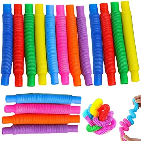 16 Pack Pop Tubes, Multi-Color Stretch Tubes Sensory Toys, Fidget Toys for Adults & Kids, Stress & Anxiety Relief Sensory Stretch Tubes