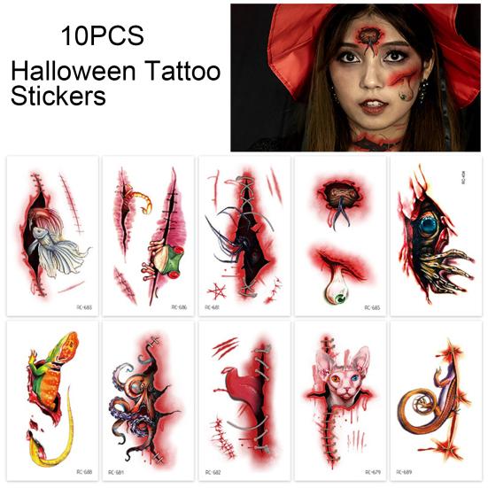 10 шт. наклейки для татуировки на Хэллоуин, шрам, временный косплей, боди-арт, наклейка для детей, пасхальный палец, реалистичный узор, наклейки для лица, жуткая атмосфера, вечеринка, мероприятие