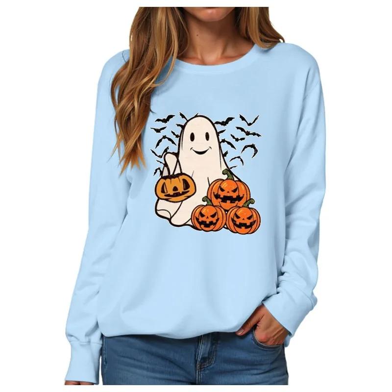 Свободный повседневный свитшот с принтом, с длинным рукавом, фабричный опт, европейский и американский свитшот на Хэллоуин, круглый вырез