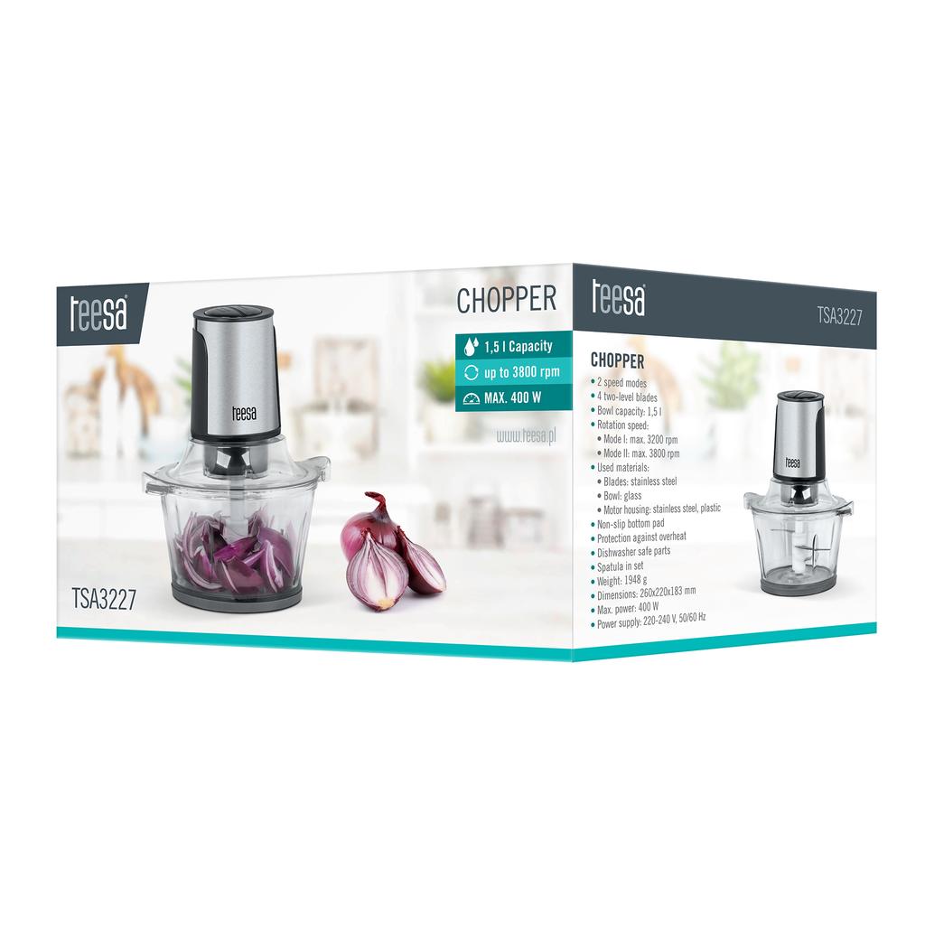 Fruit and Vegetable Chopper with Glass Bowl 400W Powerful Teesa