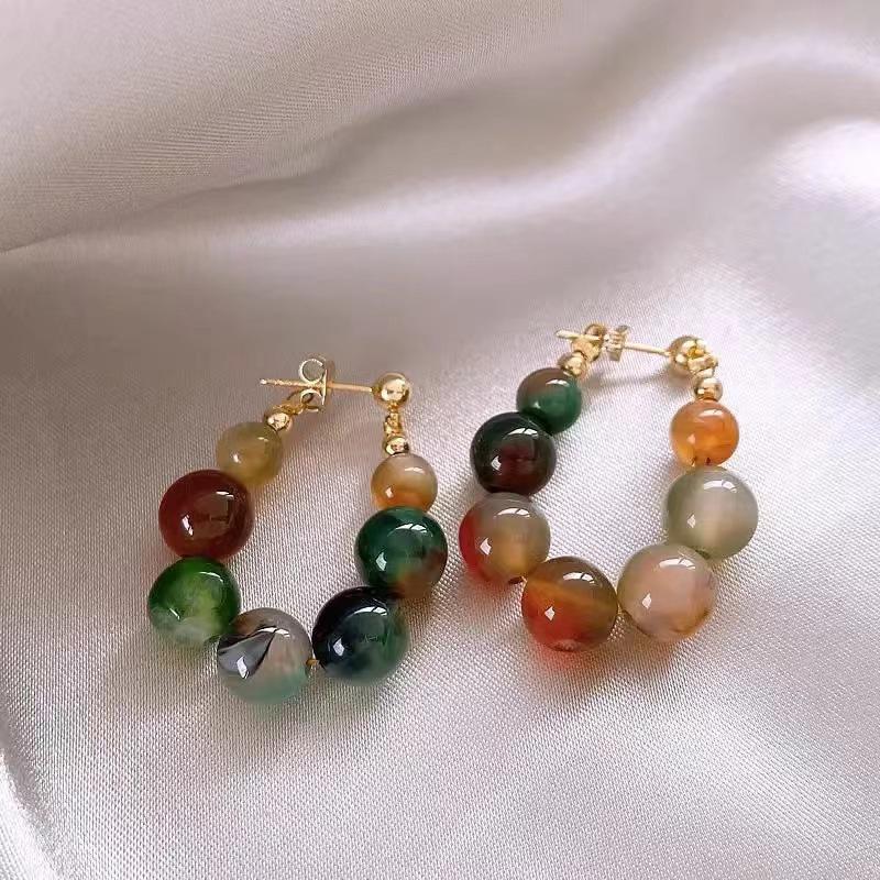 Vintage Colorful Natural Stone Beaded Earrings