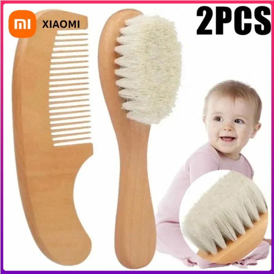 Xiaomi Набор из 2 детских расчесок, щетка для волос из бука, мягкая шерсть, деревянный гребень, массажер для новорожденных, детский душ и подарок, успокаивающий детские волосы