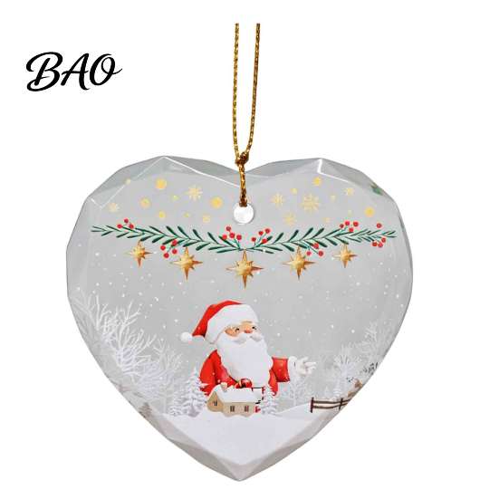 Xmas Tree Hanging Ornaments Heart Shaped Christmas Ornaments, Crystal Santa Winter Scene Ornament, Transparent Festive Porch Pendant Decor for Window