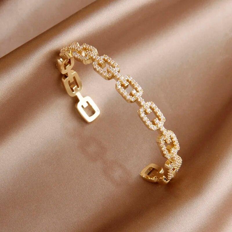 Korea&Japanese Delicate Double Layer Charm Bangles for Women Fashion Brand Jewelry Crystal Heart Bracelets Accessories