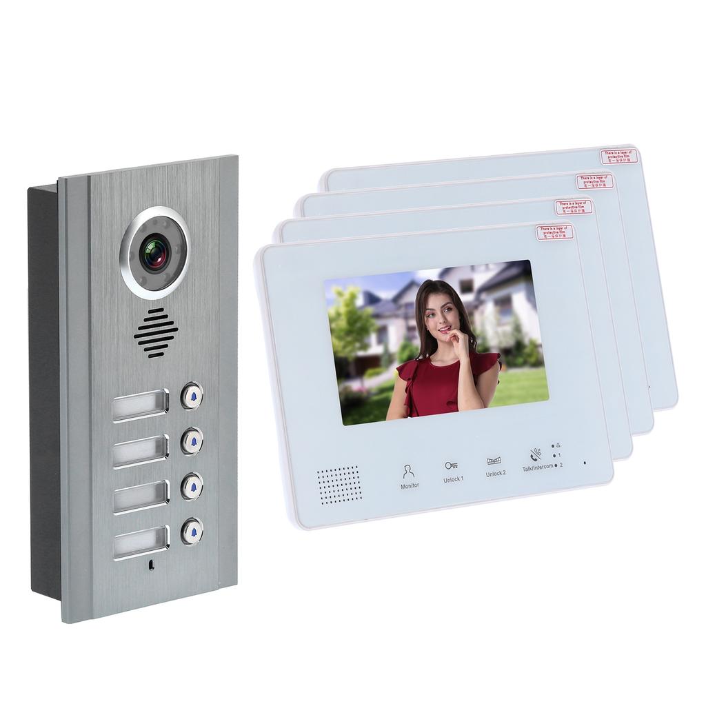 Визуальный домофон, дверной звонок, 7 дюймов, 2 провода, ночное видение, безопасность, телефон, 1 камера, 4 дисплея, 100?240В