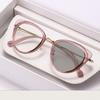 Metal Retro Cat Eye Photochromic Myopia Glasses Fashionable And High-End Large Frame Anti Blue Light Glasses Diopter To +4.0