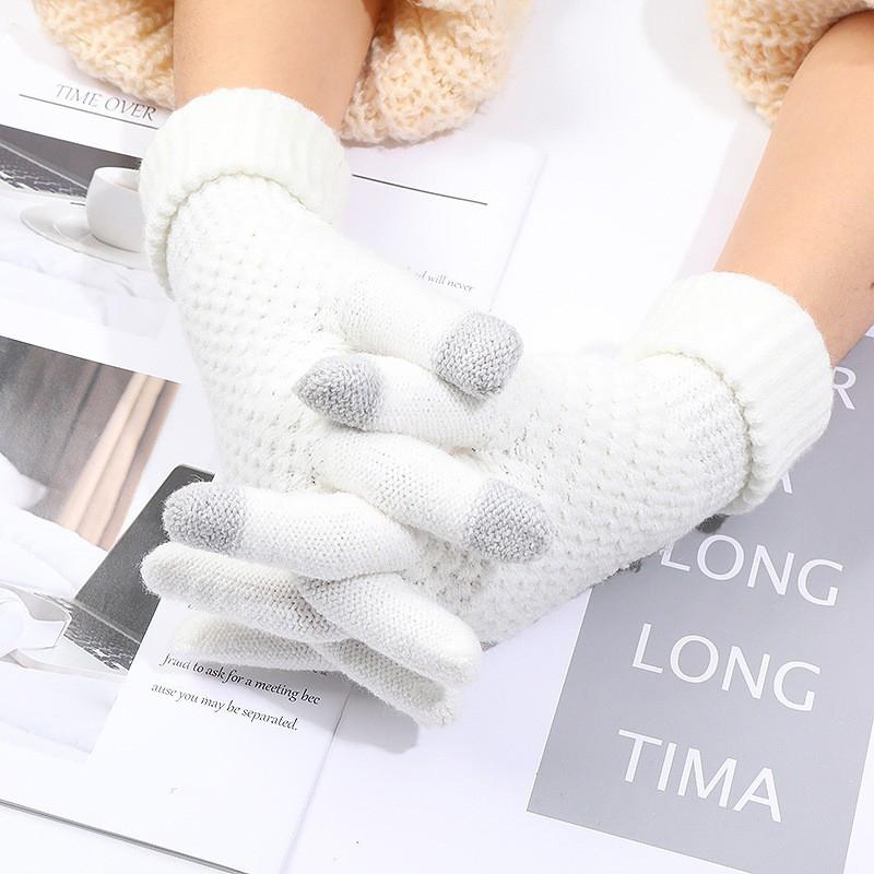 Winter Knit Gloves Plus Thick Fleece Lined Warm Cycling Gloves For Outdoor
