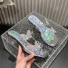 Модные блестящие шлепанцы с квадратным носком и бабочкой, женские сандалии, тапочки, женские прозрачные модные мюли на низком каблуке