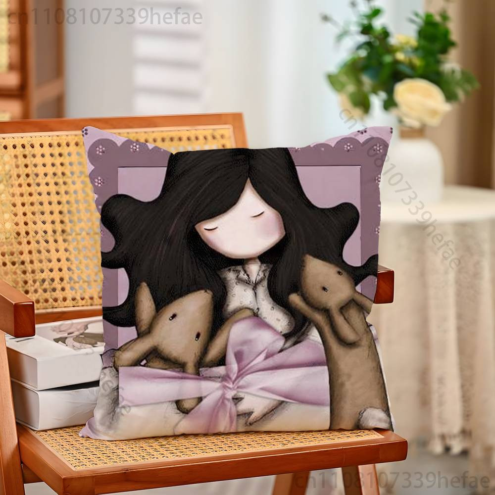 SSantoro GGorjuss Funny Pillow Case Antidustmite Pillowcase Invisible Zipper Silky Short Plush Sofa Cushion Cover