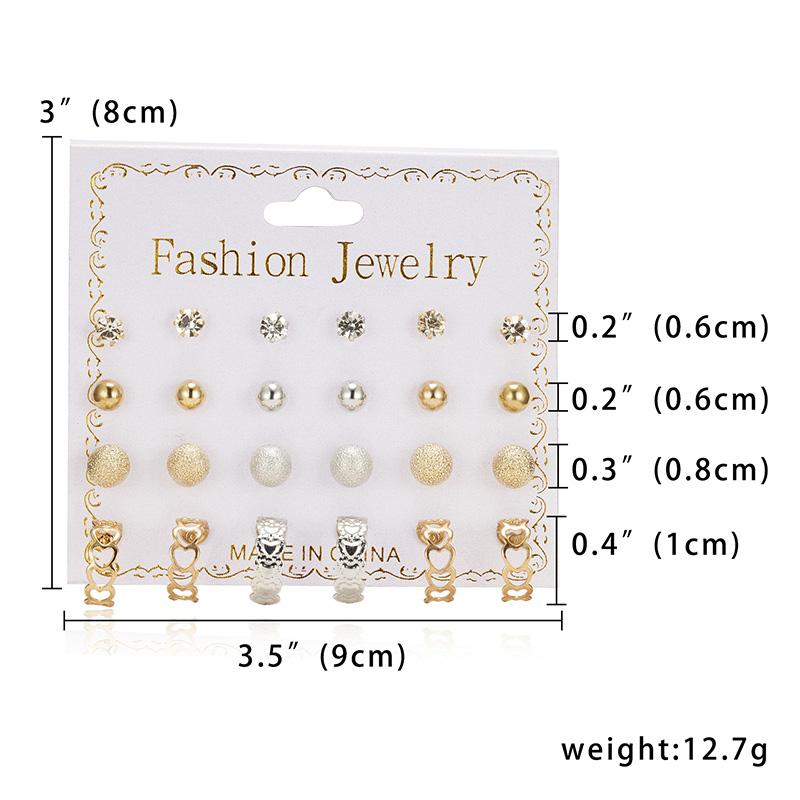 12 Pairs/set Classic Crystal Stud Earring Sets Women's Round Ball Metal Pearl Flower Earrings For Women Gift Mixed Jewelry
