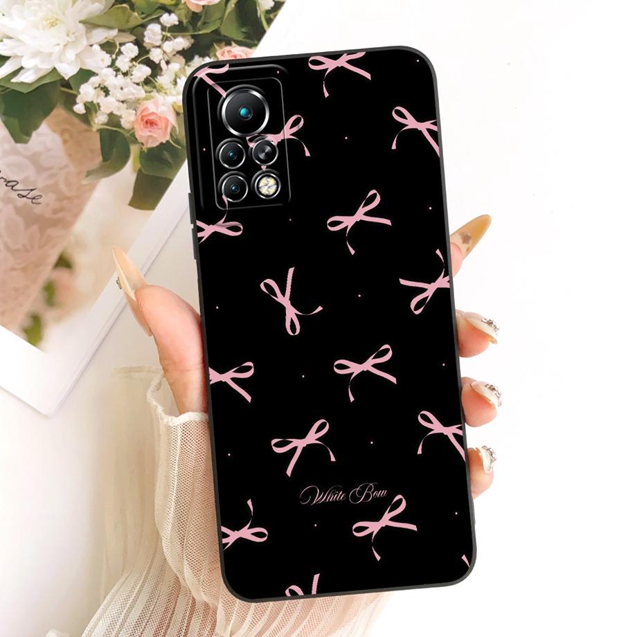 Fashion Painting Phone Case For Infinix Note 11 11s 11 Pro X697 X663 X698 Funda Soft Matte Silicone Bow Pattern Cartoon Cat Capa