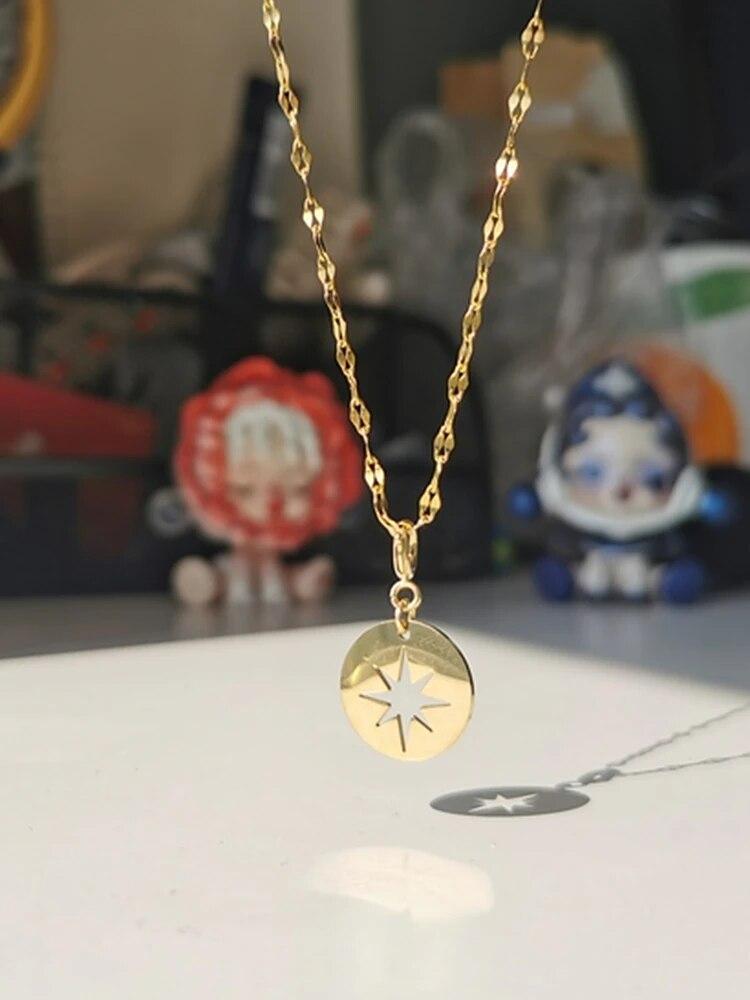 HangZhi 2021 новый корейский винтажный капля воды звезда круглый медведь овальный кулон ожерелье геометрический золотой цвет ювелирные изделия из титановой стали