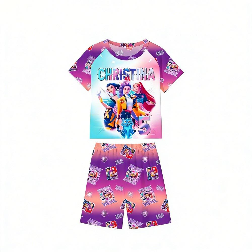 Fashion Kids Pajamas Set Kpop Demon Hunters Printed Children's O Neck Short Sleeve Tops Shorts 2pcs Summer Girls Casual T Shirt Sets