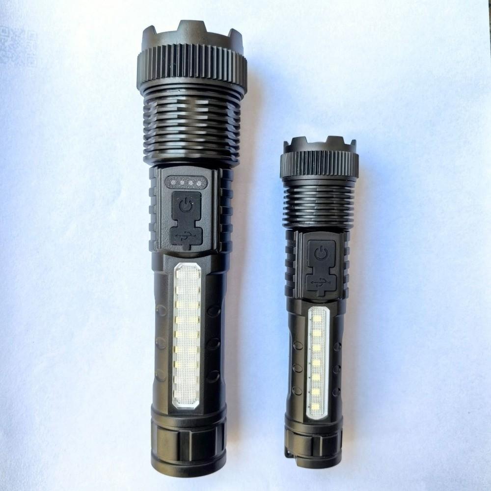 Zoom Function Strong Light Flashlight with Power Display USB Charging Long Range Lamp COB Side Light Work Light Night Hiking
