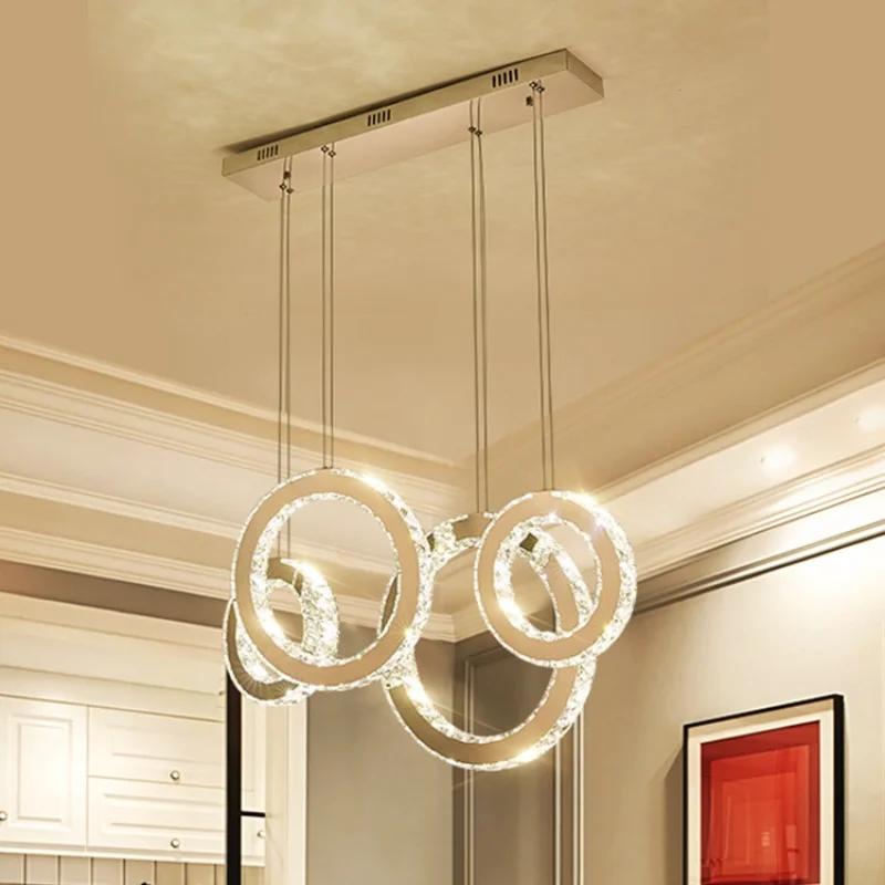 Люстры светодиодные подвесные светильники для столовой современные роскошные кристаллы подвесной светильник круглая сталь светодиодная подвесная люстра освещение лампа
