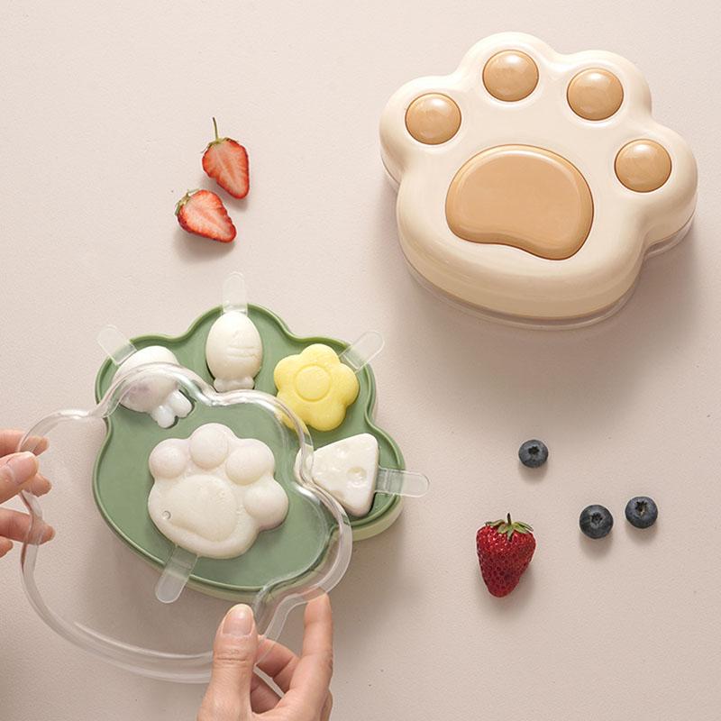Cat'S Paw Ice Making Box Kids Baby Cute Shapes Silicone Mini Popsicle Molds Reusable Ice Cream Mold Popsicle Maker Homemade Set