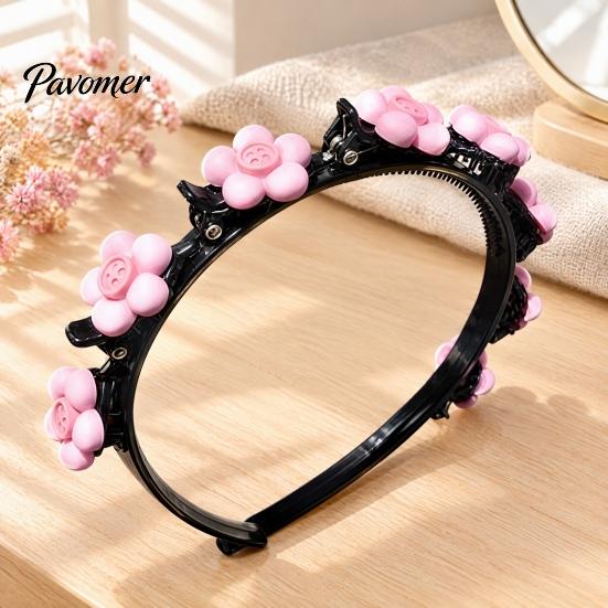Convenient Hair Bands for Women Flower Headband Girls, Cute Braided with Mini Clips, Non-Slip Stylish Headbands Ponytails Double Layer Band,